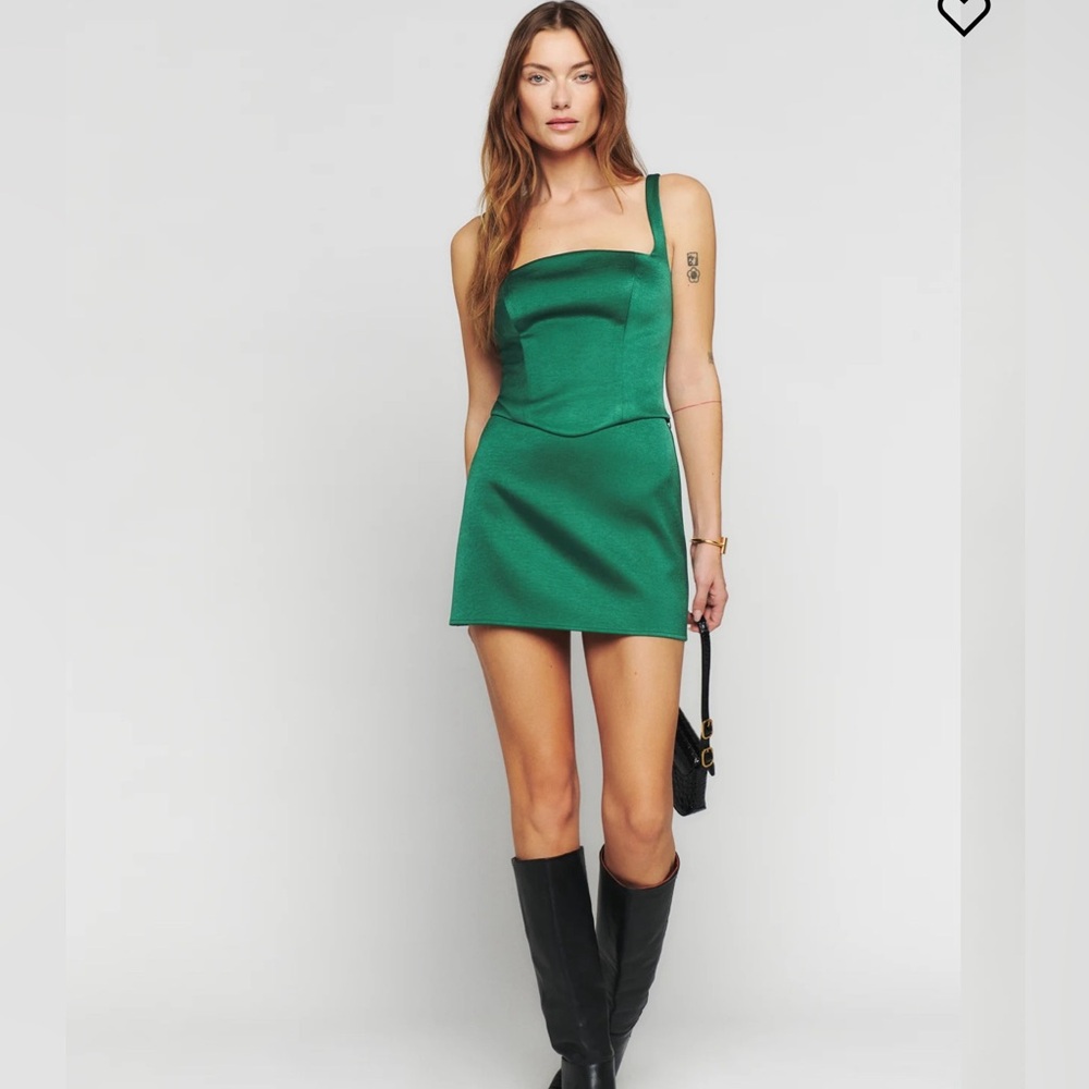 REFORMATION Vancouver Two Piece forest green mini skirt set - XS